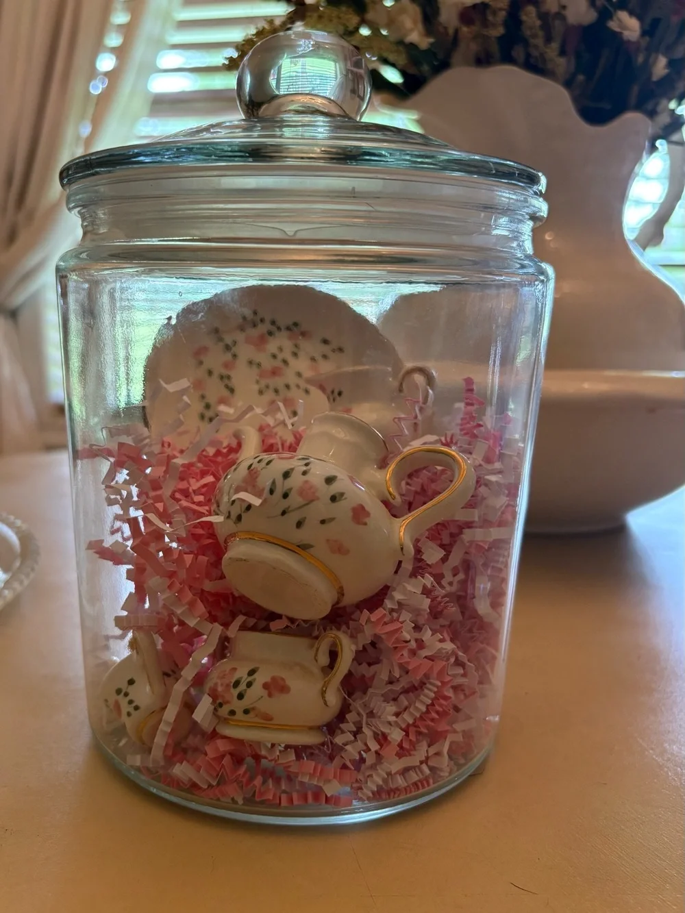 Miniature Porcelain Creamer & Sugar Set with Pink Floral Accents